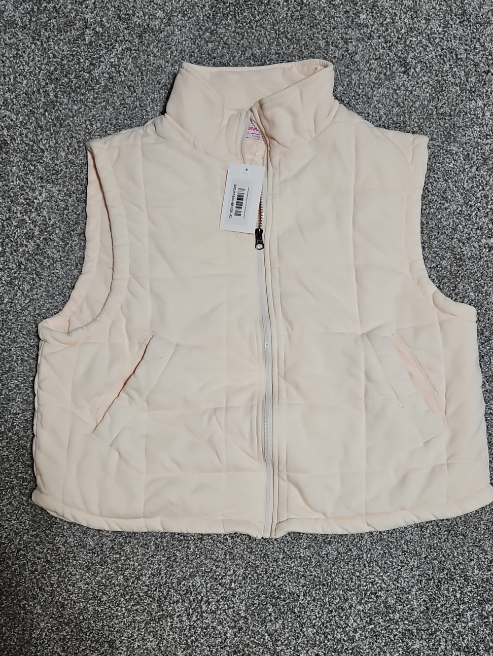Women's Cream Quilted Puffer Vest - Lightweight Zip Front